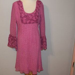 Pink Bohemian Boho L XL Peasant Style Dress Long Bell Sleeves
